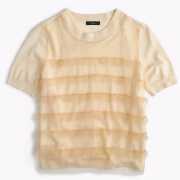 New J.CREW 100% Merino Wool Ruffle Tulle Front Sweater Ivory Cream Knit Workwear - Picture 5 of 12